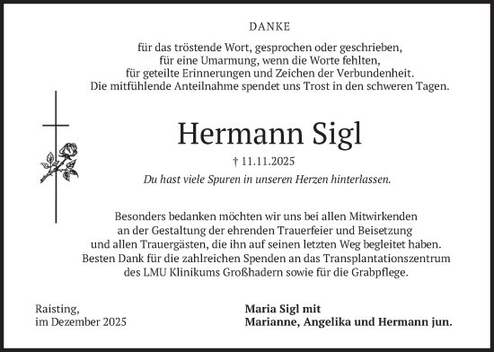 Traueranzeige von Hermann Sigl von merkurtz