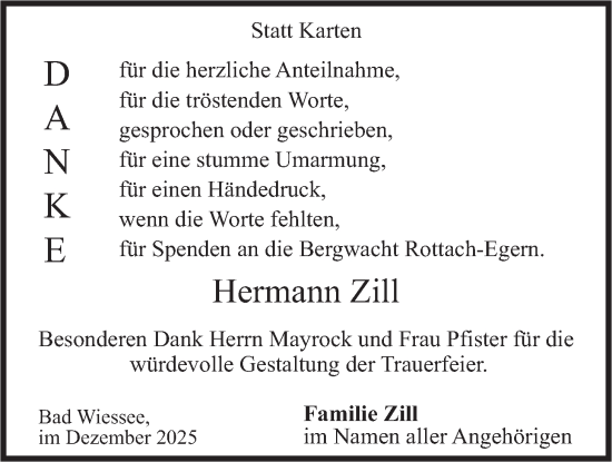 Traueranzeige von Hermann Zill von merkurtz