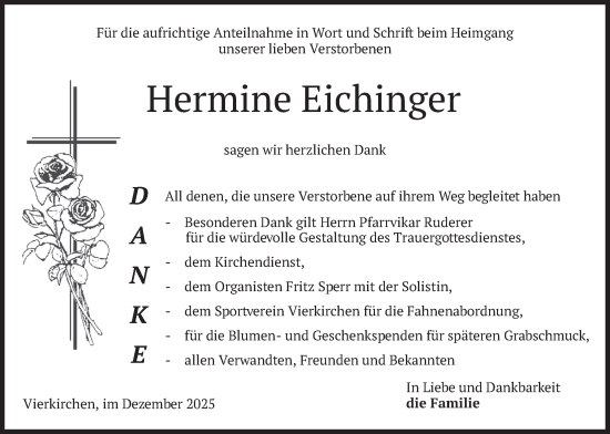 Traueranzeige von Hermine Eichinger von merkurtz