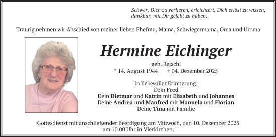 Traueranzeige von Hermine Eichinger von merkurtz
