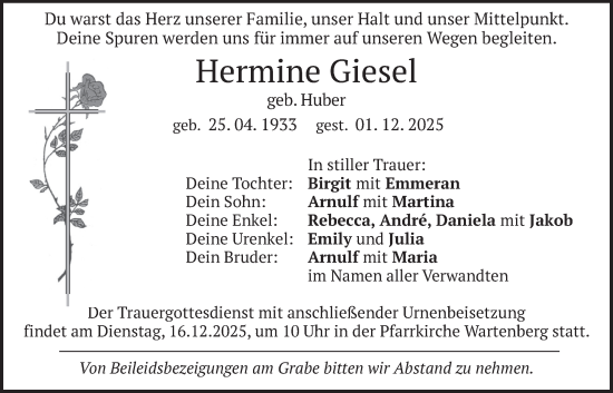 Traueranzeige von Hermine Giesel von merkurtz