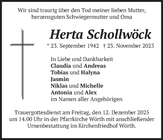 Traueranzeige von Herta Schollwöck von merkurtz