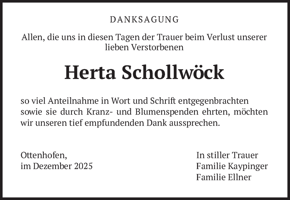  Traueranzeige für Herta Schollwöck vom 20.12.2025 aus merkurtz
