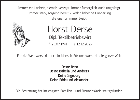 Traueranzeige von Horst Derse von merkurtz