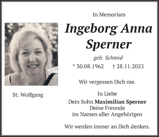 Traueranzeige von Ingeborg Anna Sperner von merkurtz