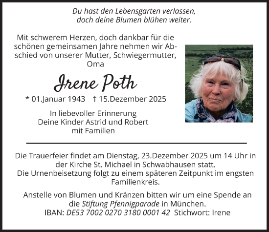 Traueranzeige von Irene Poth von merkurtz
