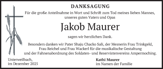 Traueranzeige von Jakob Maurer von merkurtz