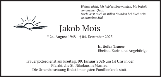 Traueranzeige von Jakob Mois von merkurtz