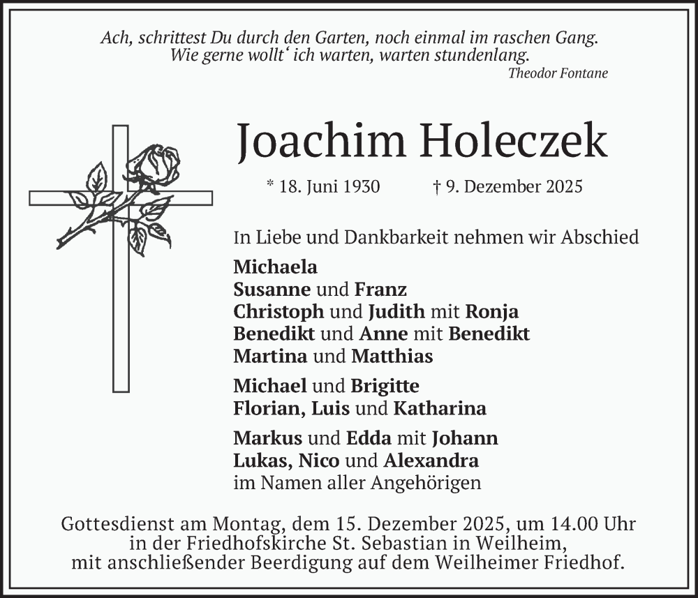  Traueranzeige für Joachim Holeczek vom 13.12.2025 aus merkurtz