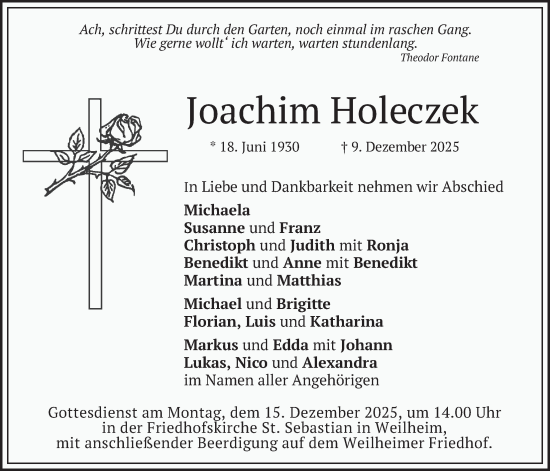 Traueranzeige von Joachim Holeczek von merkurtz