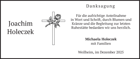 Traueranzeige von Joachim Holeczek von merkurtz
