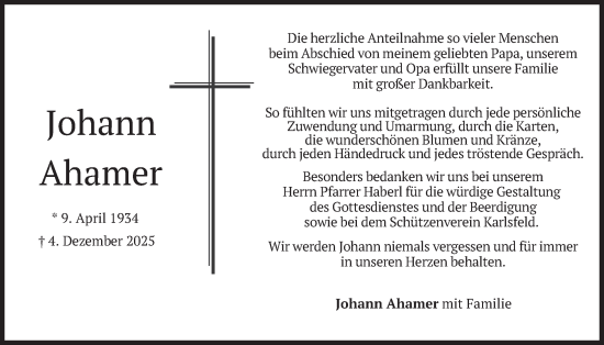 Traueranzeige von Johann Ahamer von merkurtz