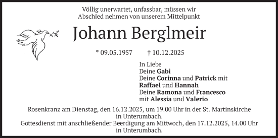 Traueranzeige von Johann Berglmeir von merkurtz