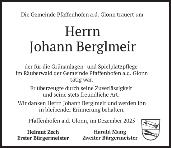 Traueranzeige von Johann Berglmeir von merkurtz