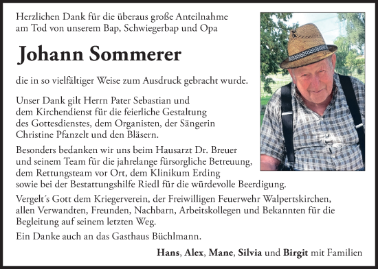 Traueranzeige von Johann Sommerer von merkurtz