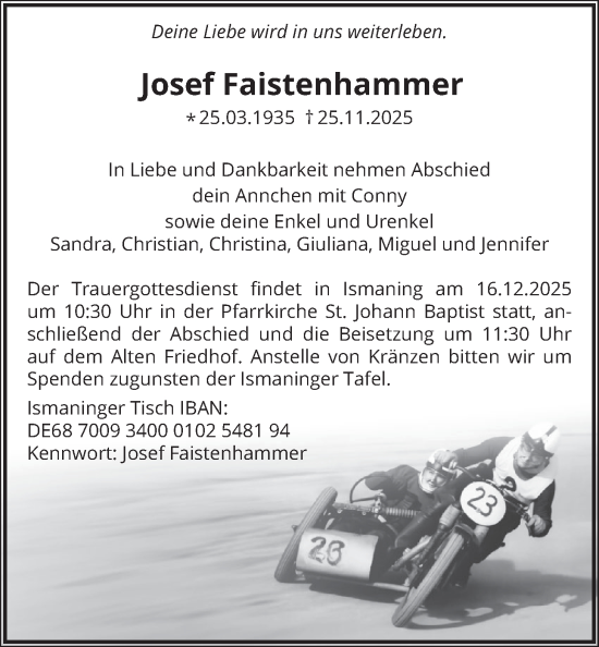 Traueranzeige von Josef Faistenhammer von merkurtz