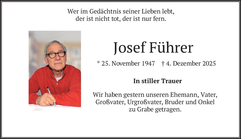  Traueranzeige für Josef Führer vom 19.12.2025 aus merkurtz