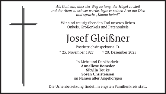 Traueranzeige von Josef Gleißner von merkurtz
