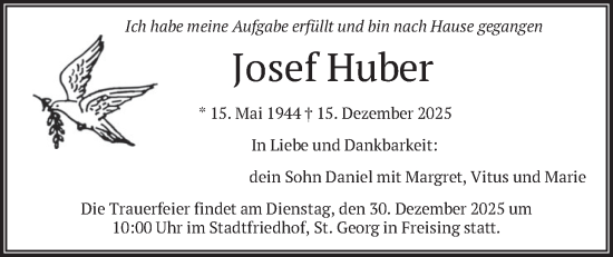 Traueranzeige von Josef Huber von merkurtz