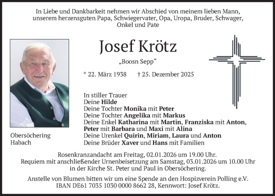 Traueranzeige von Josef Krötz von merkurtz