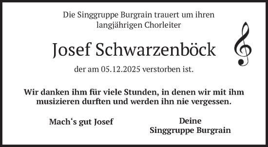 Traueranzeige von Josef Schwarzenböck von merkurtz