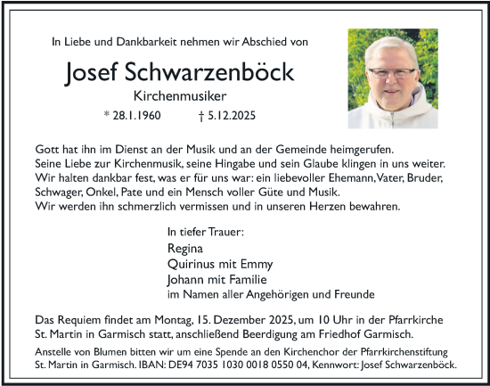 Traueranzeige von Josef Schwarzenböck von merkurtz