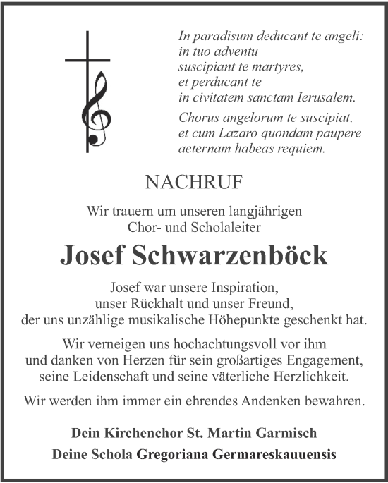 Traueranzeige von Josef Schwarzenböck von merkurtz