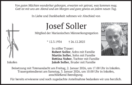 Traueranzeige von Josef Soller von merkurtz