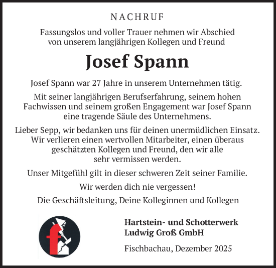 Traueranzeige von Josef Spann von merkurtz