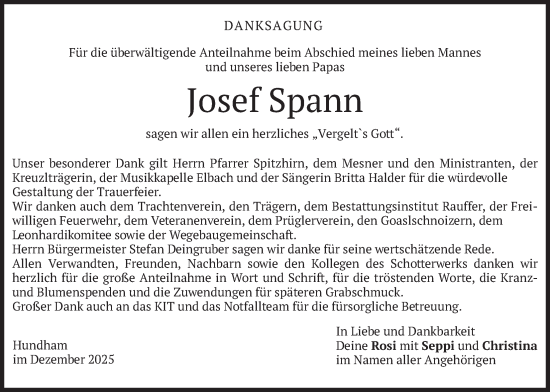 Traueranzeige von Josef Spann von merkurtz