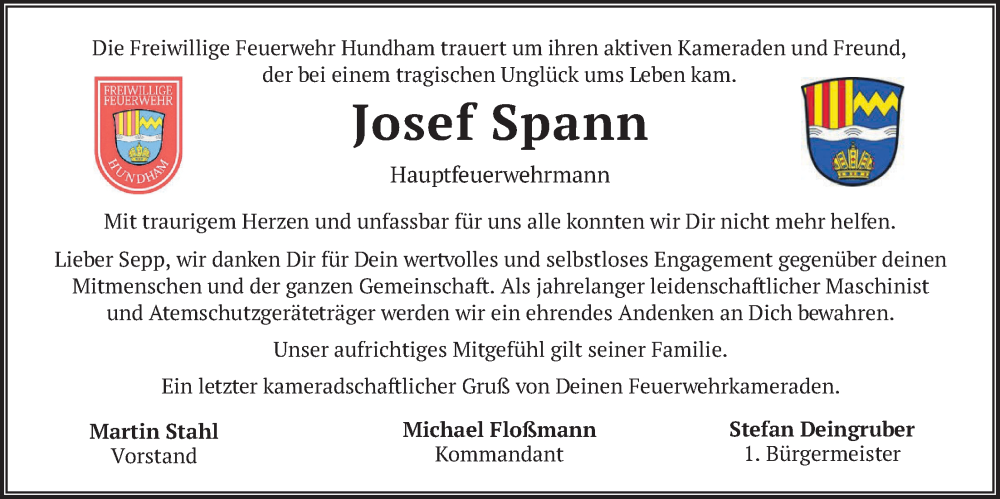  Traueranzeige für Josef Spann vom 05.12.2025 aus merkurtz