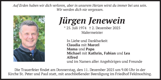 Traueranzeige von Jürgen Jenewein von merkurtz