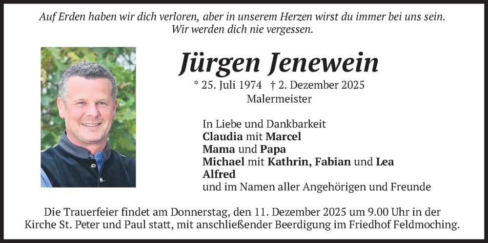  Traueranzeige für Jürgen Jenewein vom 06.12.2025 aus merkurtz