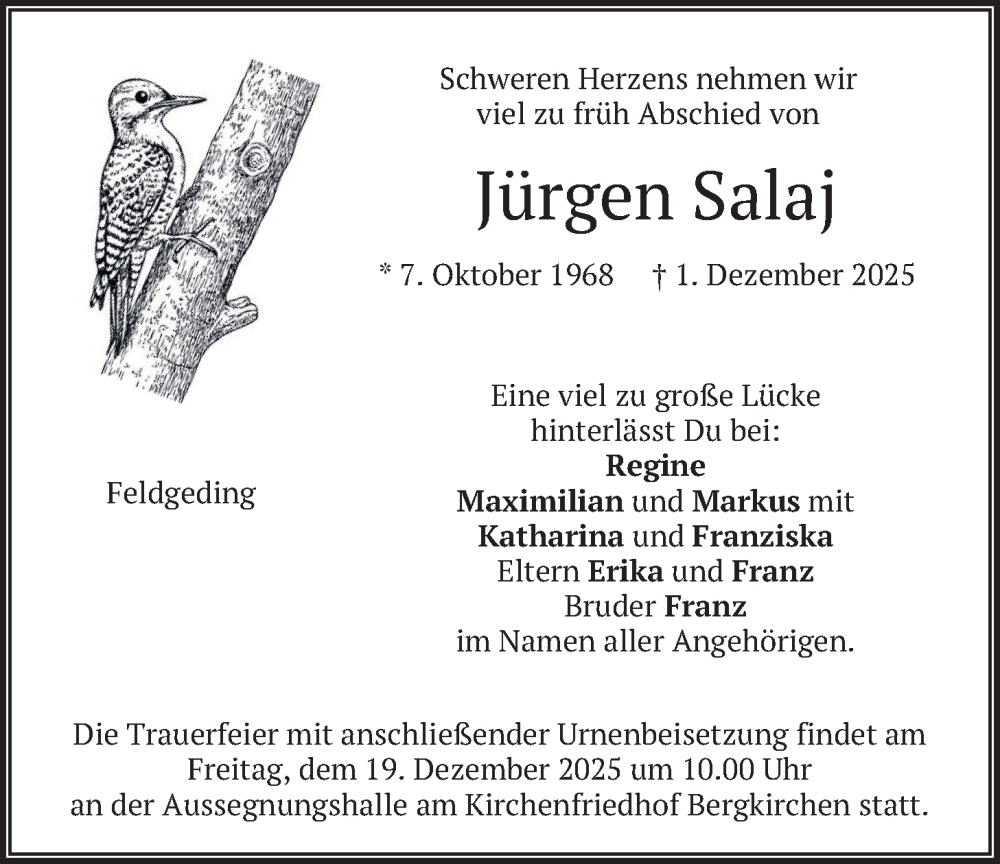  Traueranzeige für Jürgen Salaj vom 13.12.2025 aus merkurtz