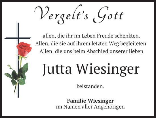 Traueranzeige von Jutta Wiesinger von merkurtz
