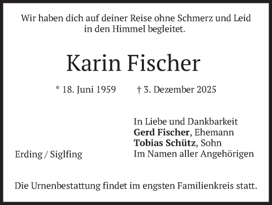Traueranzeige von Karin Fischer von merkurtz