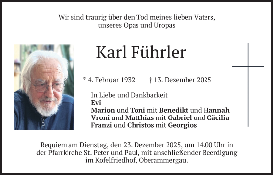 Traueranzeige von Karl Führler von merkurtz