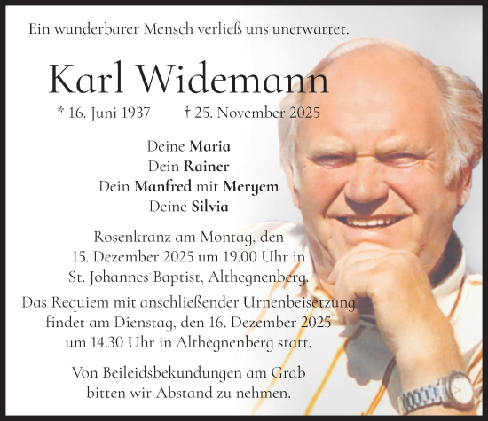 Traueranzeige von Karl Widemann von merkurtz