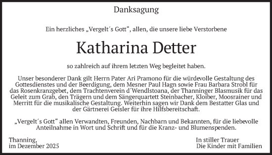Traueranzeige von Katharina Detter von merkurtz