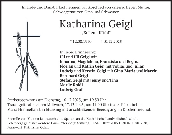 Traueranzeige von Katharina Geigl von merkurtz