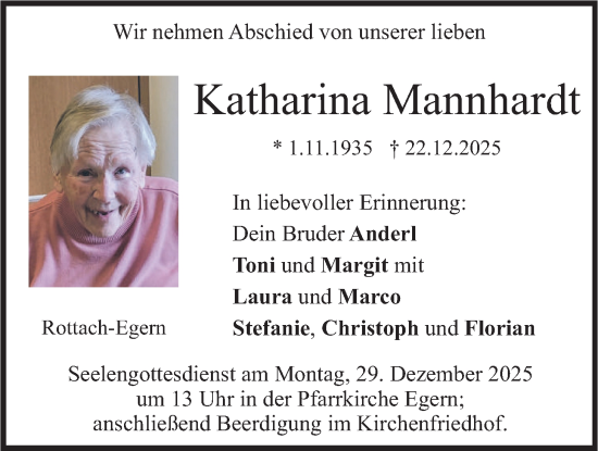 Traueranzeige von Katharina Mannhardt von merkurtz