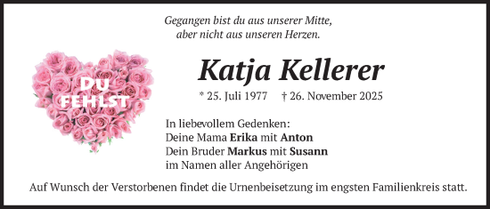 Traueranzeige von Katja Kellerer von merkurtz