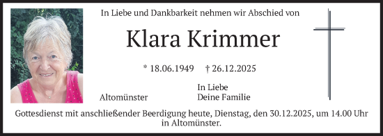 Traueranzeige von Klara Krimmer von merkurtz