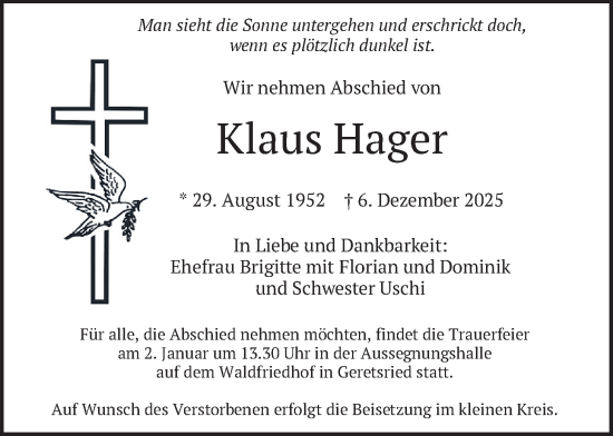 Traueranzeige von Klaus Hager von merkurtz