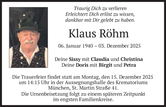 Traueranzeige von Klaus Röhm von merkurtz