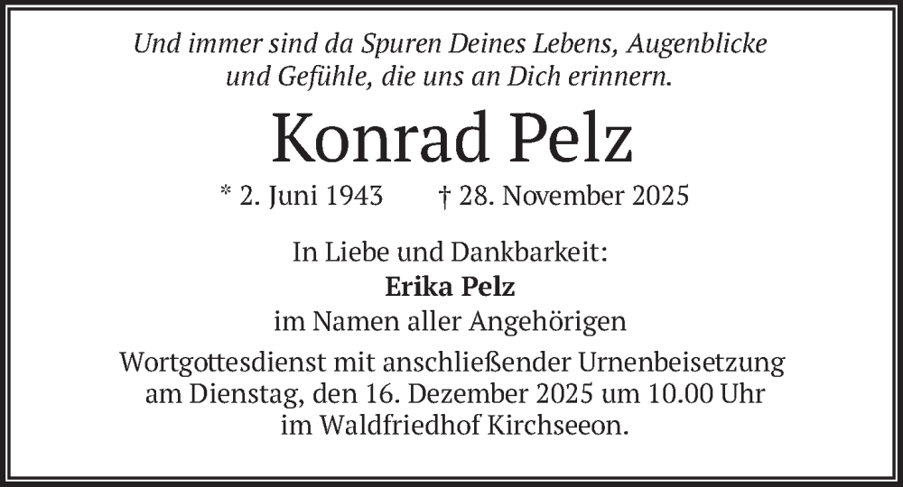  Traueranzeige für Konrad Pelz vom 12.12.2025 aus merkurtz