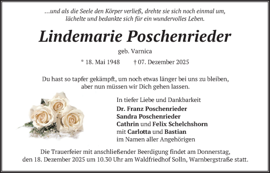 Traueranzeige von Lindemarie Poschenrieder von merkurtz