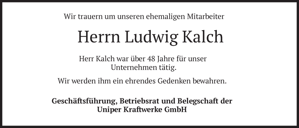  Traueranzeige für Ludwig Kalch vom 18.12.2025 aus merkurtz