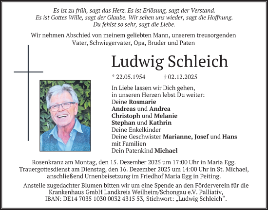 Traueranzeige von Ludwig Schleich von merkurtz