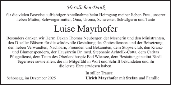 Traueranzeige von Luise Mayrhofer von merkurtz